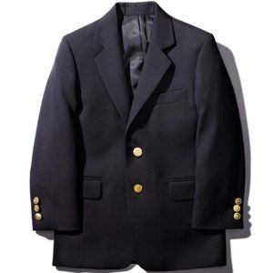 Boy's Gold-Button Wool-Blend Navy Blazer